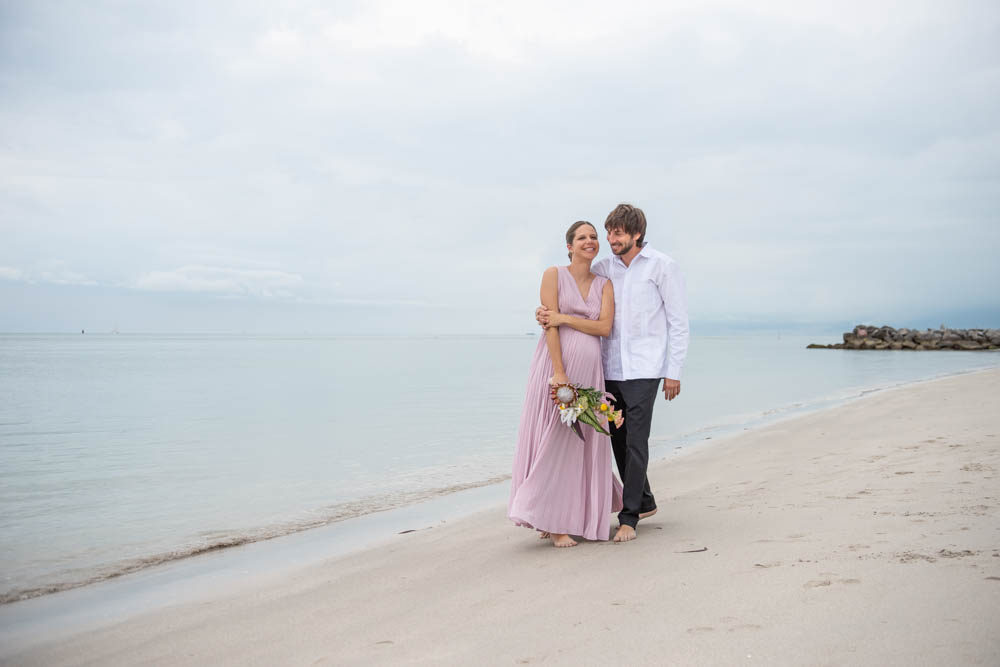 Key Bicayne beach wedding pregnant couple